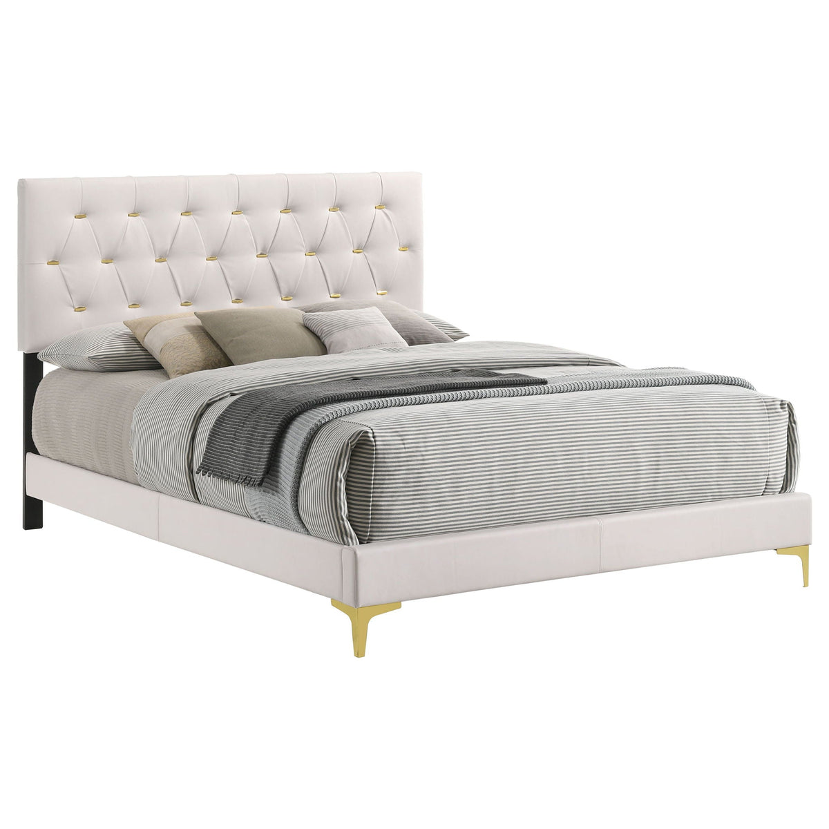 James - Panel Bed, tufted upholstered headboard with gold buttons and legs by HouseOfZazla on Tampa Home & Garden Store