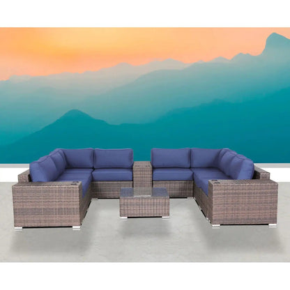 Modern Patio Rattan Sectional 2-Piece Set Cushions blue wicker Unique Piece Furniture on Tampa Home & Garden Store