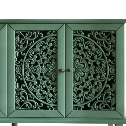 60' Antique Buffet Cabinet green with floral carved lattice doors HouseOfZazla on Tampa Home & Garden Store