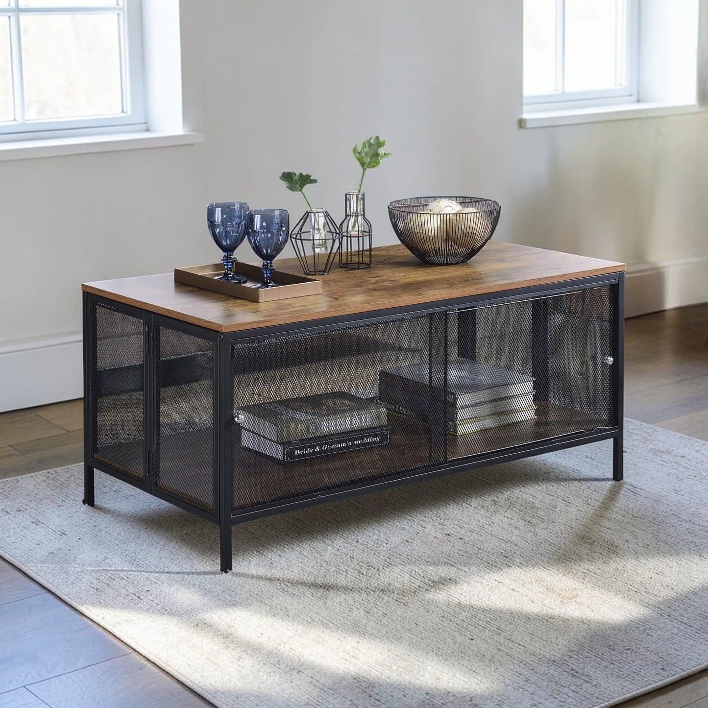 Winam Coffee Table Antique Oak and Black Storage