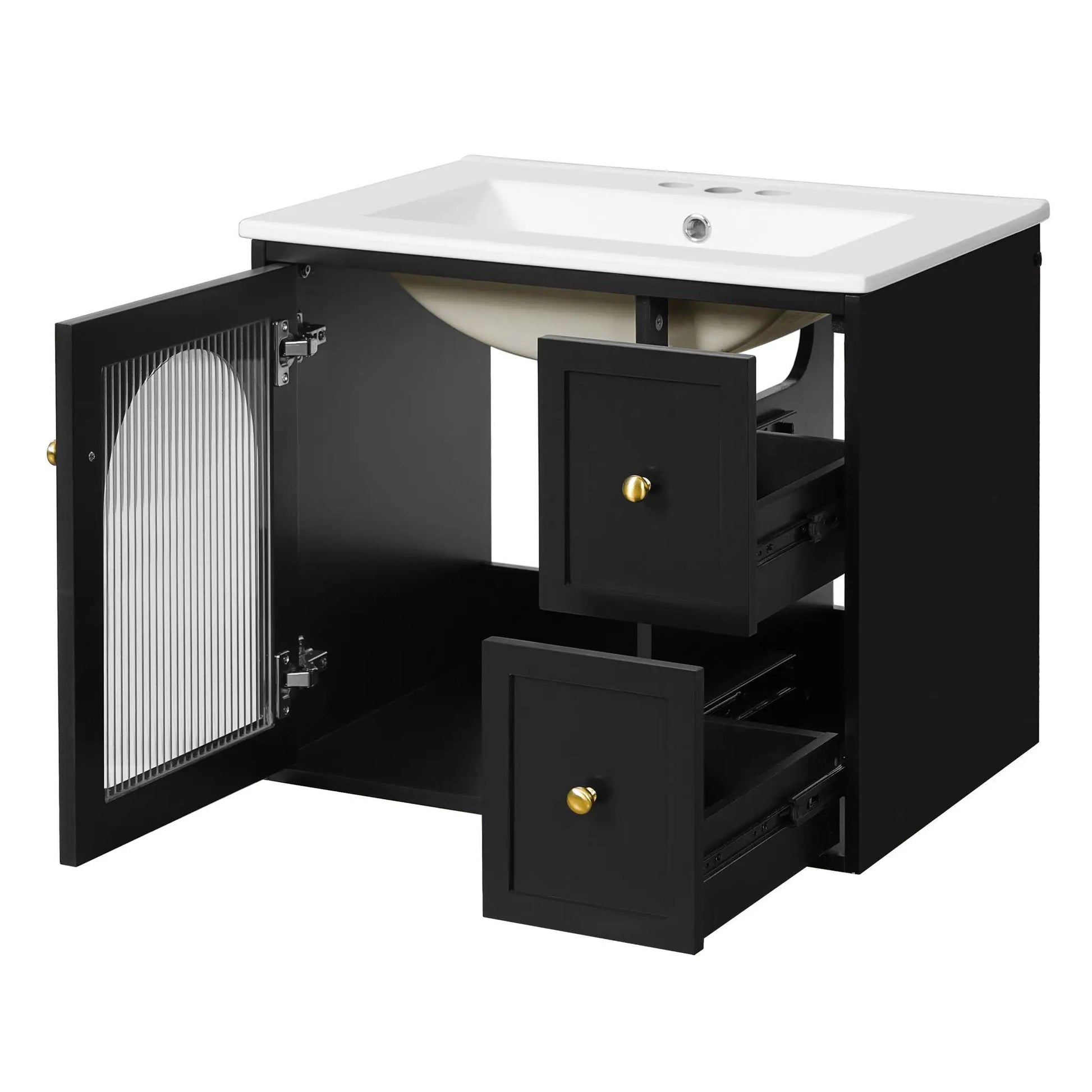 Wall-Mounted bathroom vanity with sink, black cabinet, 2 drawers and soft-close door on Tampa Home & Garden Store