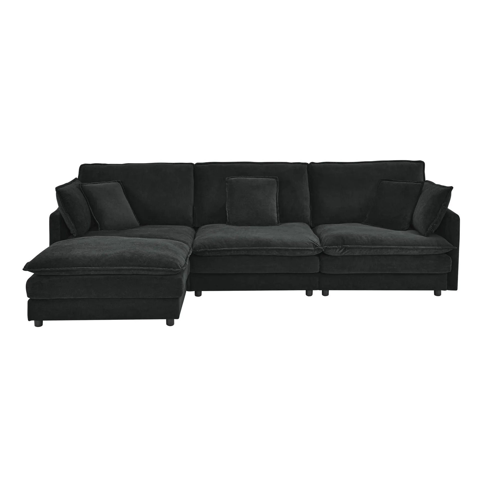 L-shaped sectional sofa with ottoman, charcoal fabric, 4-seater, 2-piece set on Tampa Home & Garden Store