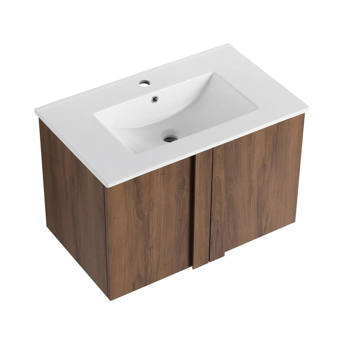 Floating bathroom vanity with sink, white top and wood cabinet by Unique Piece Furniture on Tampa Home & Garden Store