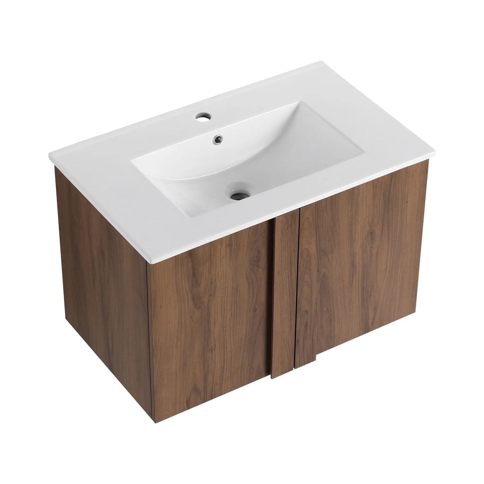 Floating bathroom vanity with sink, white top and wood cabinet by Unique Piece Furniture on Tampa Home & Garden Store