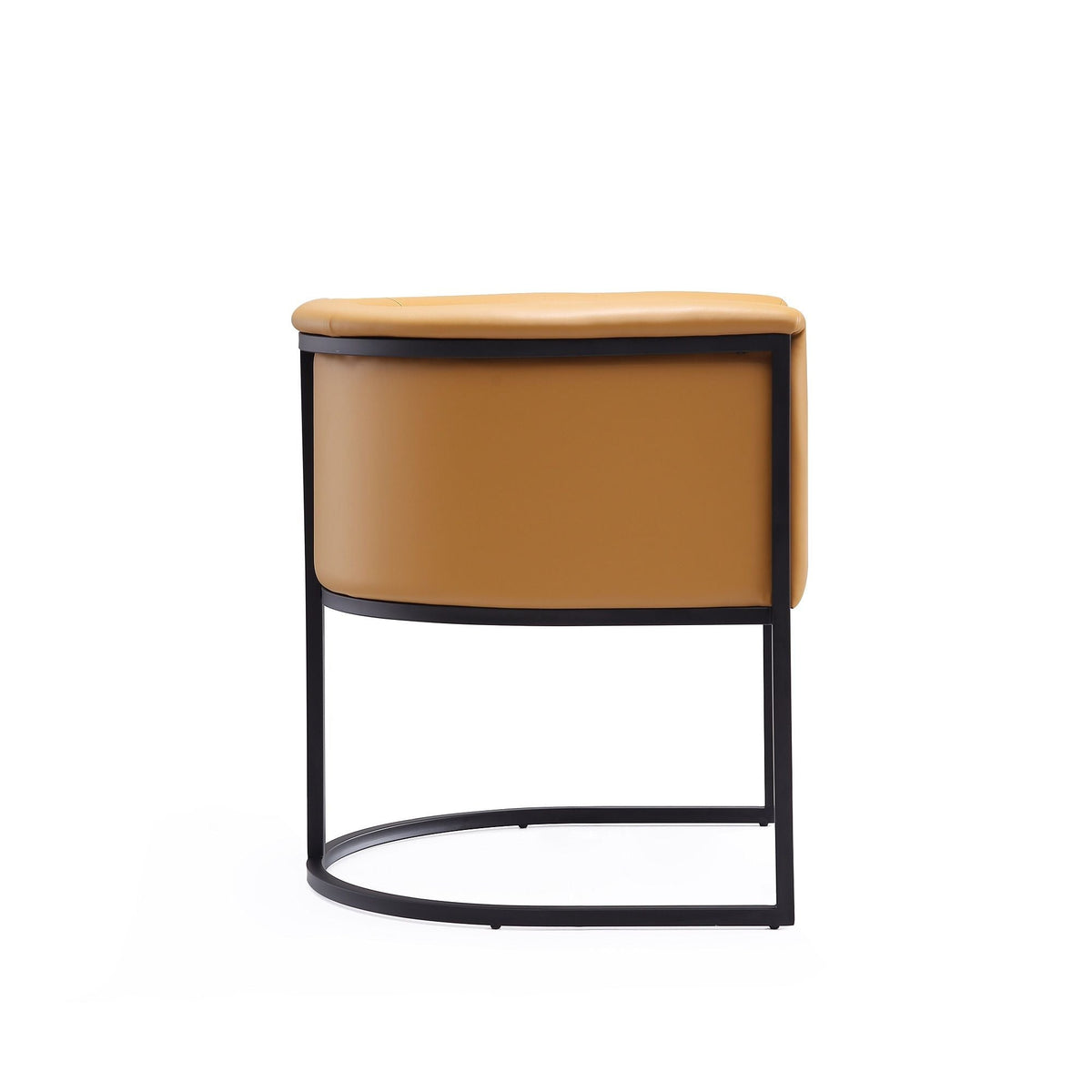 Cosmopolitan Dining Chair camel leather upholstery with geometric black metal frame on Tampa Home & Garden Store