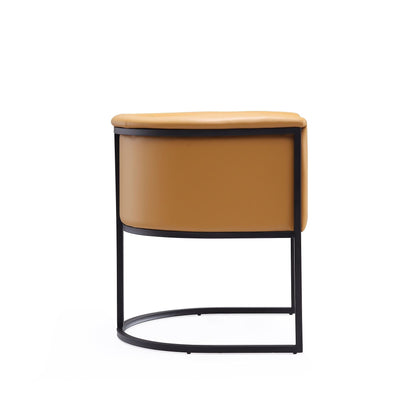 Cosmopolitan Dining Chair camel leather upholstery with geometric black metal frame on Tampa Home & Garden Store