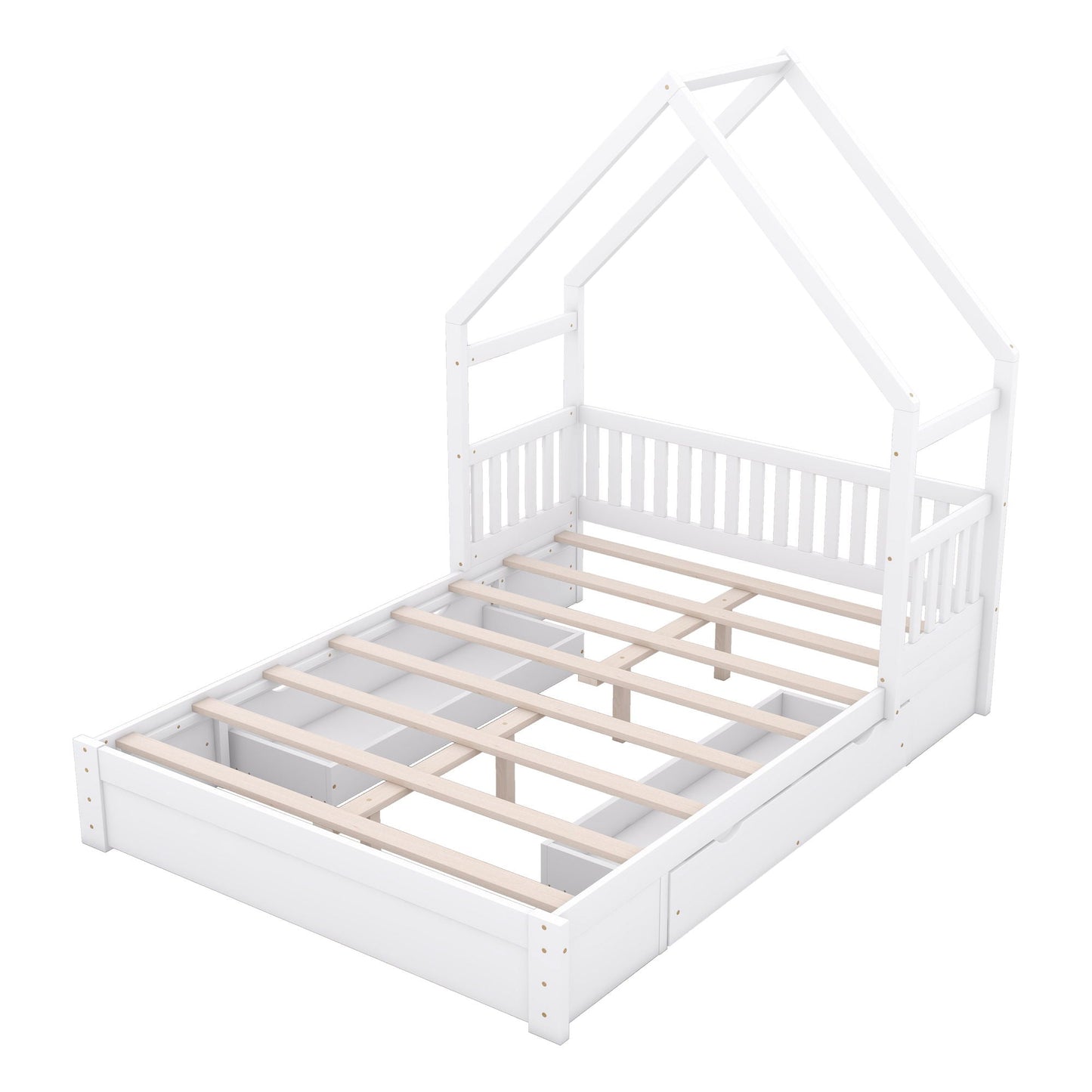White house-style platform bed with guardrails and two under-bed drawers, HouseOfZazla on Tampa Home & Garden Store
