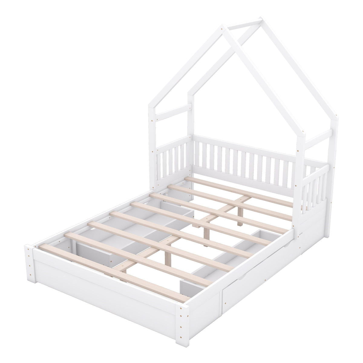 White house-style platform bed with guardrails and two under-bed drawers, HouseOfZazla on Tampa Home & Garden Store