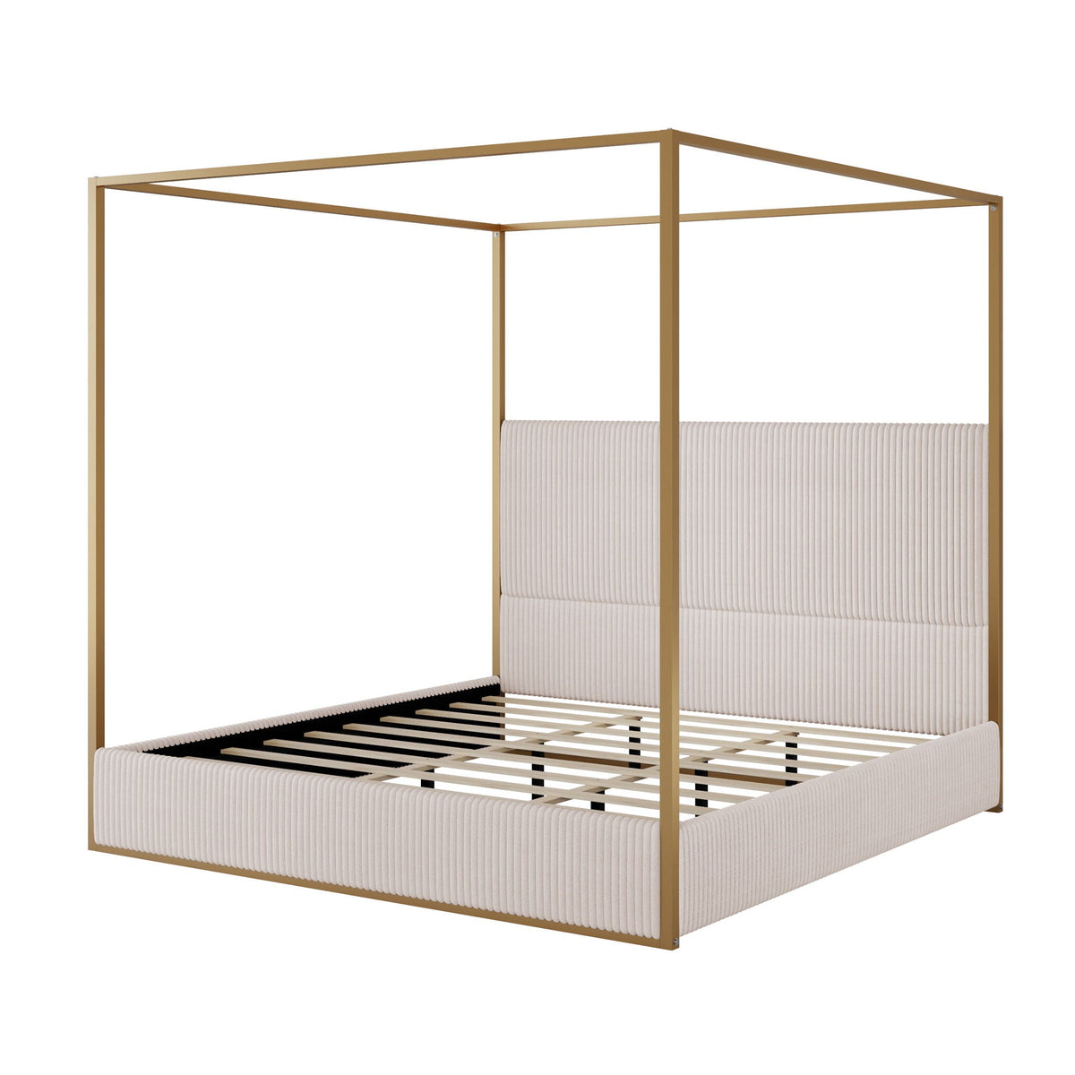 Luxury Canopy Bed by HouseOfZazla with upholstered headboard and gold metal frame on Tampa Home & Garden Store