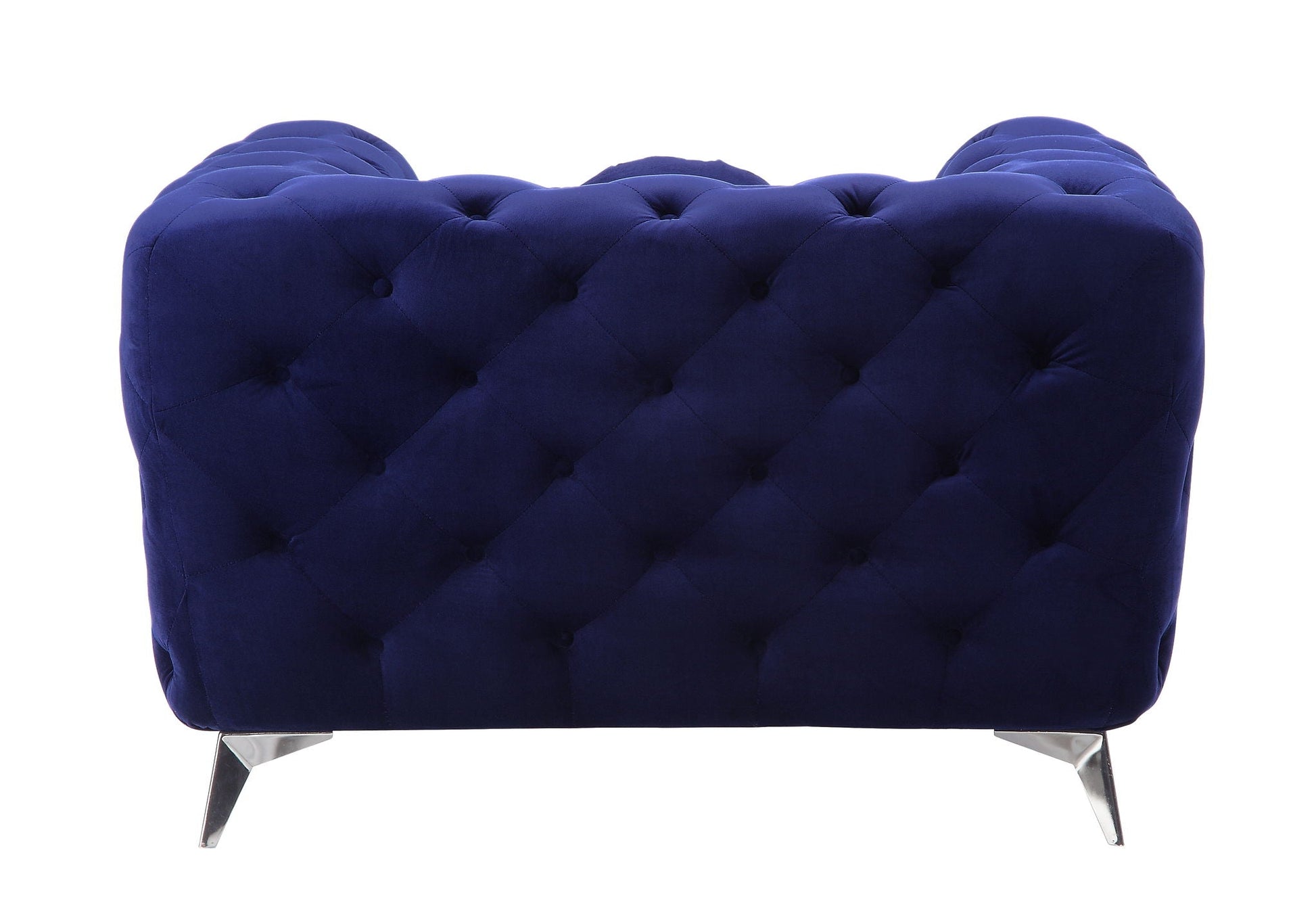 Atronia arm chair in deep blue velvet with diamond tufting and metal legs by HouseOfZazla on Tampa Home & Garden Store