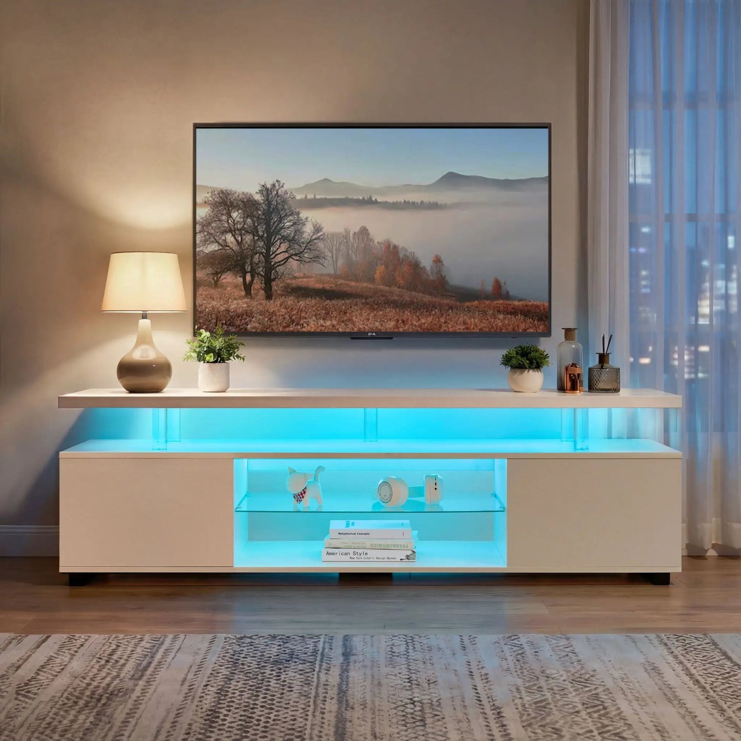 TV stand with LED lighting and large side cabinet in white by Unique Piece Furniture on Tampa Home & Garden Store