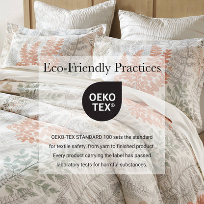 HouseOfZazla cotton sateen duvet cover set for full/queen with peach-sage print OEKO-TEX on Tampa Home & Garden Store