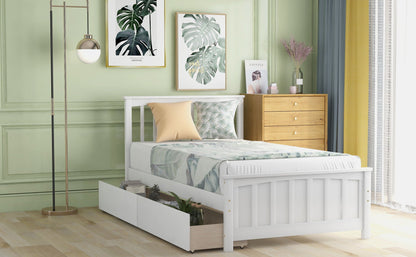 Solid Wood Platform Bed and Two Storage Drawers