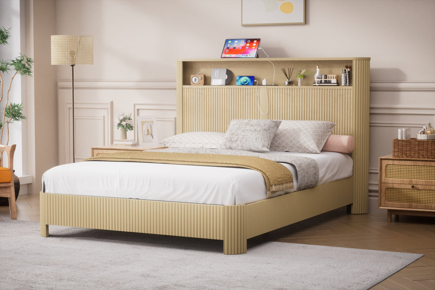 Queen Modern Bed Frame and Charging Station