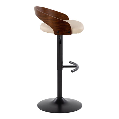 Contemporary adjustable barstool with swivel and dark wood back and cream cushioned seat on Tampa Home & Garden Store
