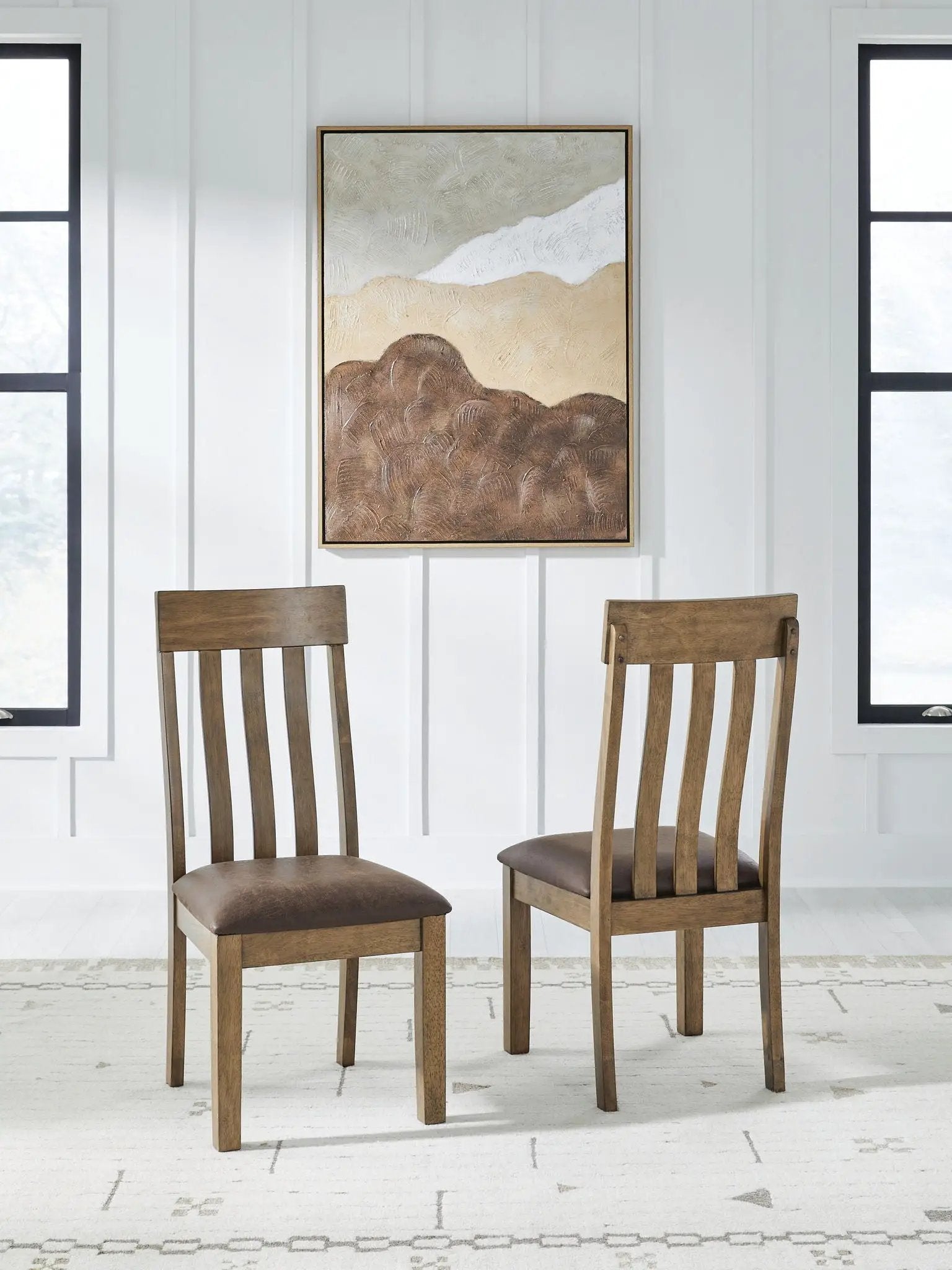 Urbinforte dining upholstered side chair set of 2, light brown wooden frame with brown upholstered seats on Tampa Home & Garden Store