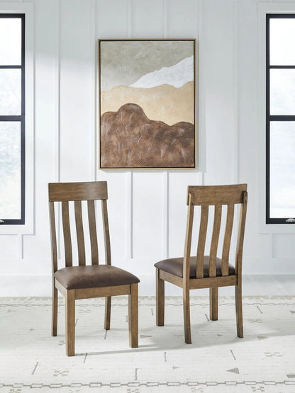 Urbinforte dining upholstered side chair set of 2, light brown wooden frame with brown upholstered seats on Tampa Home & Garden Store