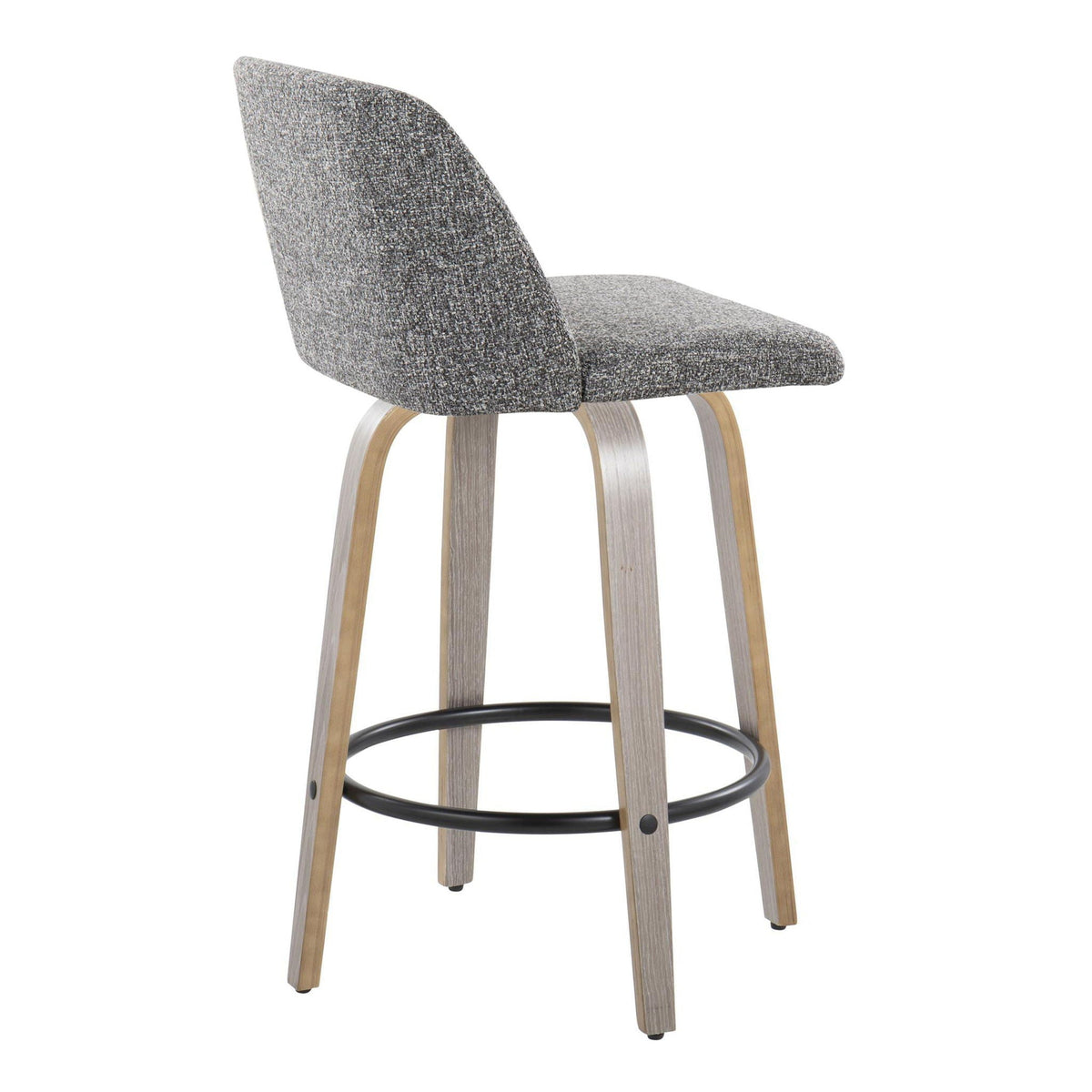 Toriano Contemporary counter stools set of 2 in grey fabric with wood legs and metal foot rail on Tampa Home & Garden Store