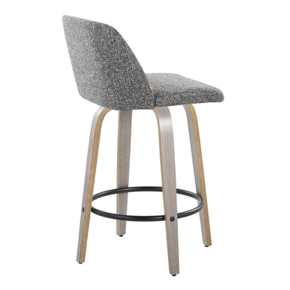 Toriano Contemporary counter stools set of 2 in grey fabric with wood legs and metal foot rail on Tampa Home & Garden Store