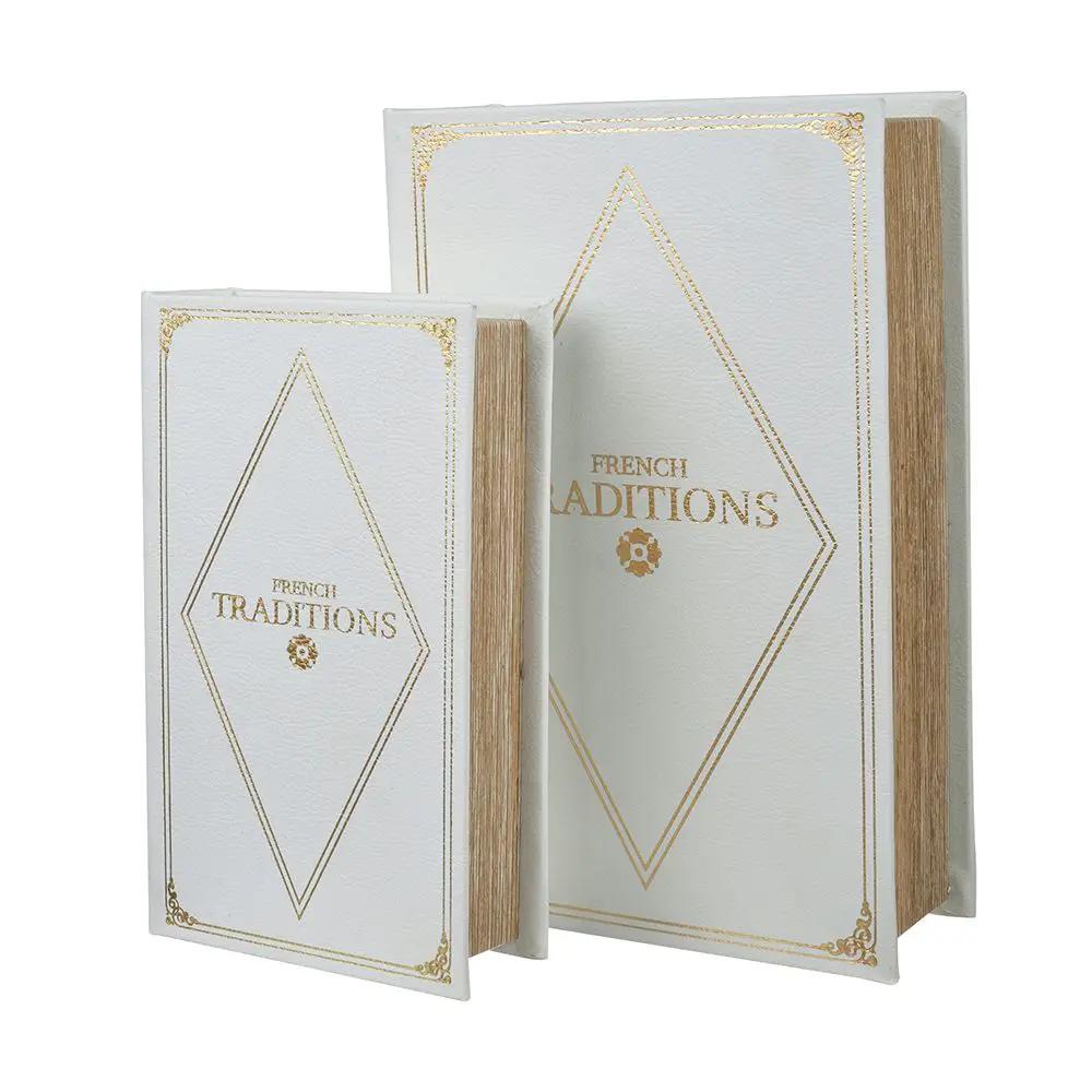 Book Boxes Set in White and Gold Faux Leather