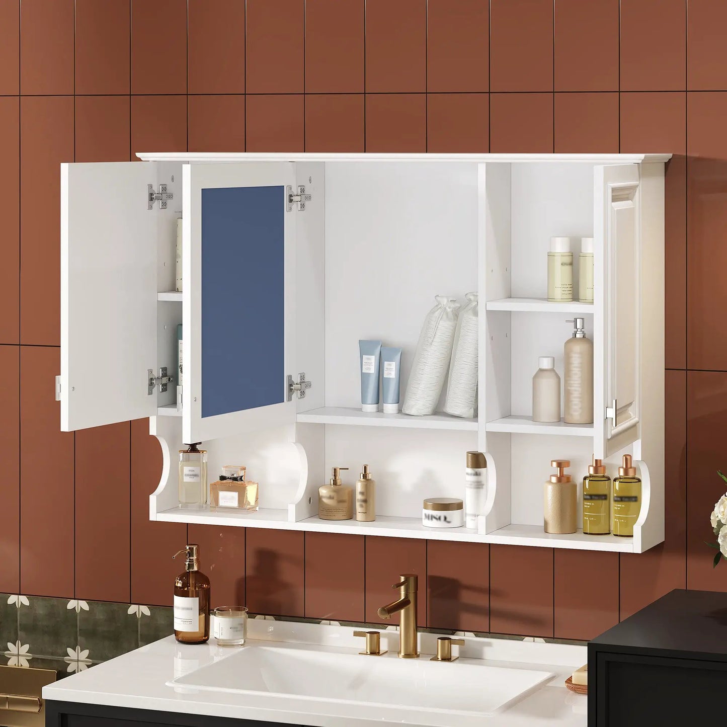 Medicine cabinet with open shelves, white and adjustable interior by Unique Piece Furniture on Tampa Home & Garden Store
