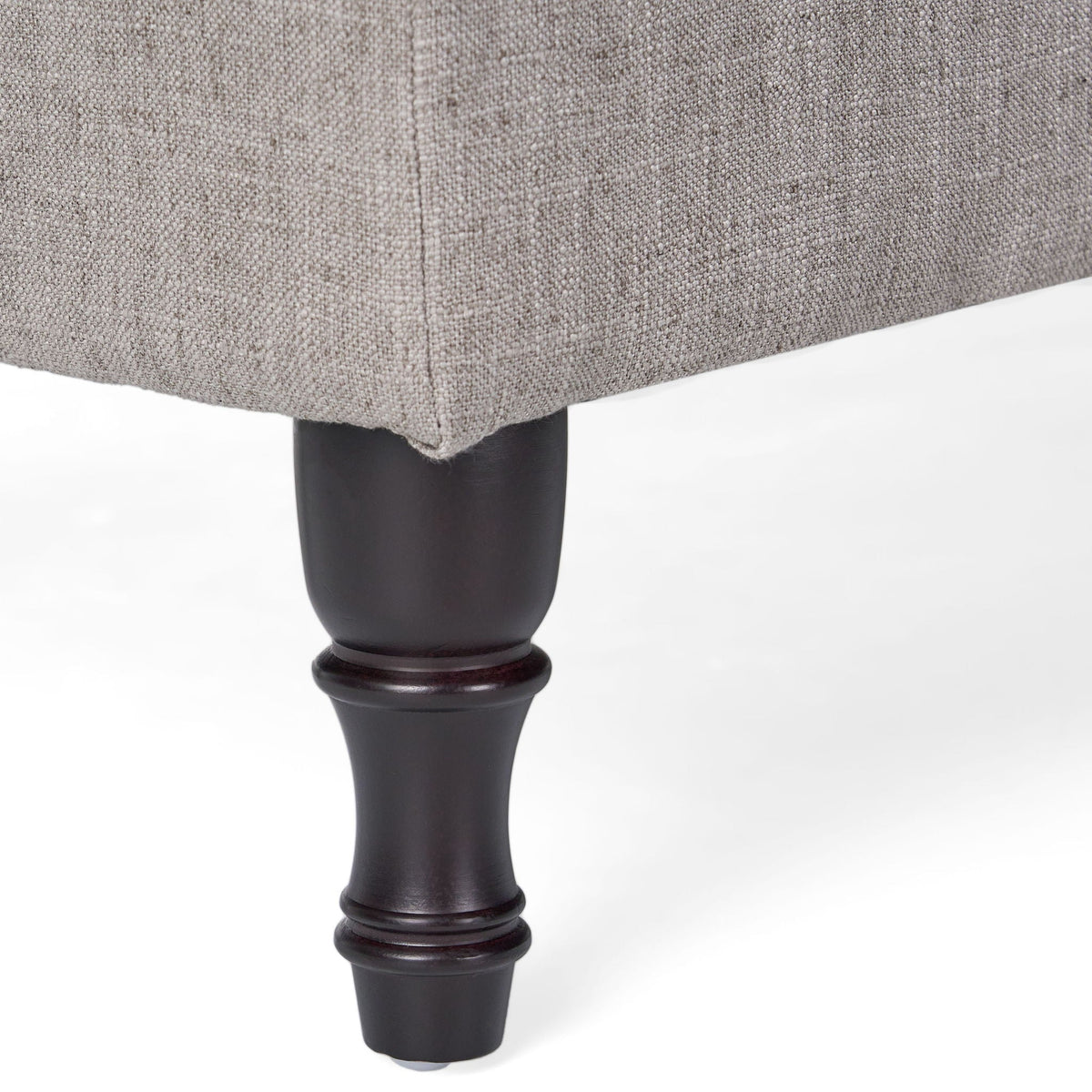 Wide tufted gray fabric storage ottoman with concealed storage and dark wood legs HouseOfZazla on Tampa Home & Garden Store