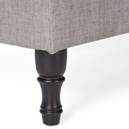 Wide tufted gray fabric storage ottoman with concealed storage and dark wood legs HouseOfZazla on Tampa Home & Garden Store