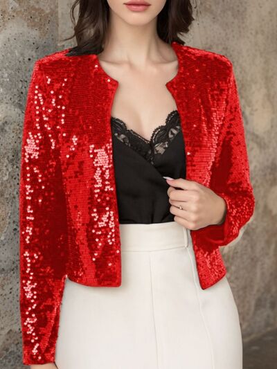 Stevvex red sequin cropped jacket open-front with glamorous sparkle Coats & Jackets on Tampa Home & Garden Store