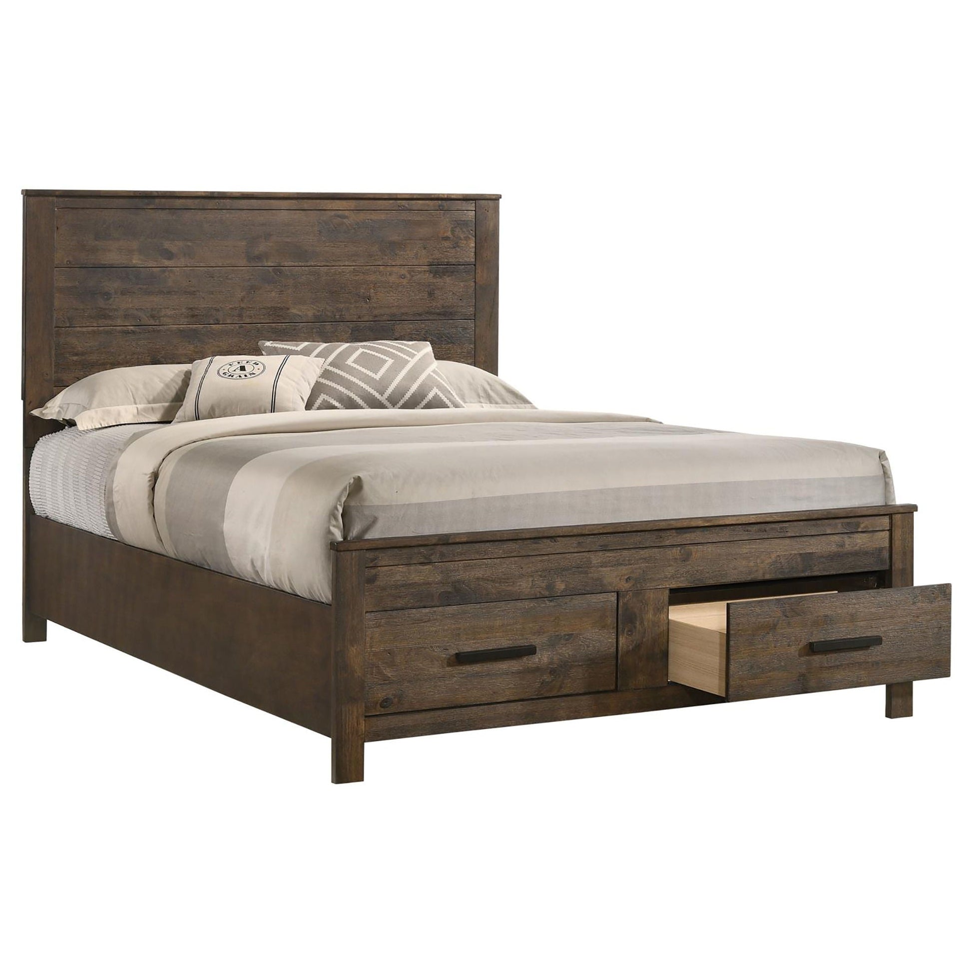 Queen storage bed with platform design in brown wood and drawer storage by HouseOfZazla on Tampa Home & Garden Store