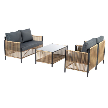Patio 4-Piece Brown PE Wicker Sofa Set with Grey Cushions by HouseOfZazla on Tampa Home & Garden Store