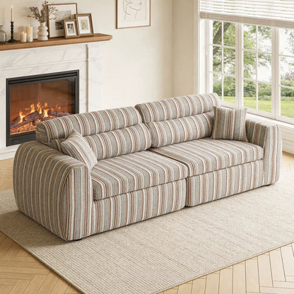 3 Seater striped sofa by Unique Piece Furniture with throw pillows in a sunlit living room on Tampa Home & Garden Store
