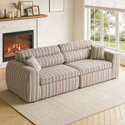 3 Seater Stationary Sofa with Throw Pillows striped beige-brown fabric by HouseOfZazla on Tampa Home & Garden Store