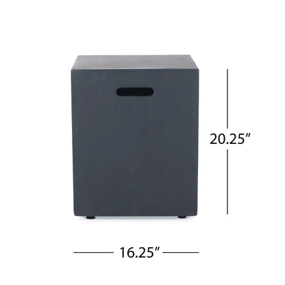 HouseOfZazla outdoor propane fire pit dark grey metal with tank holder, rectangular block on Tampa Home & Garden Store