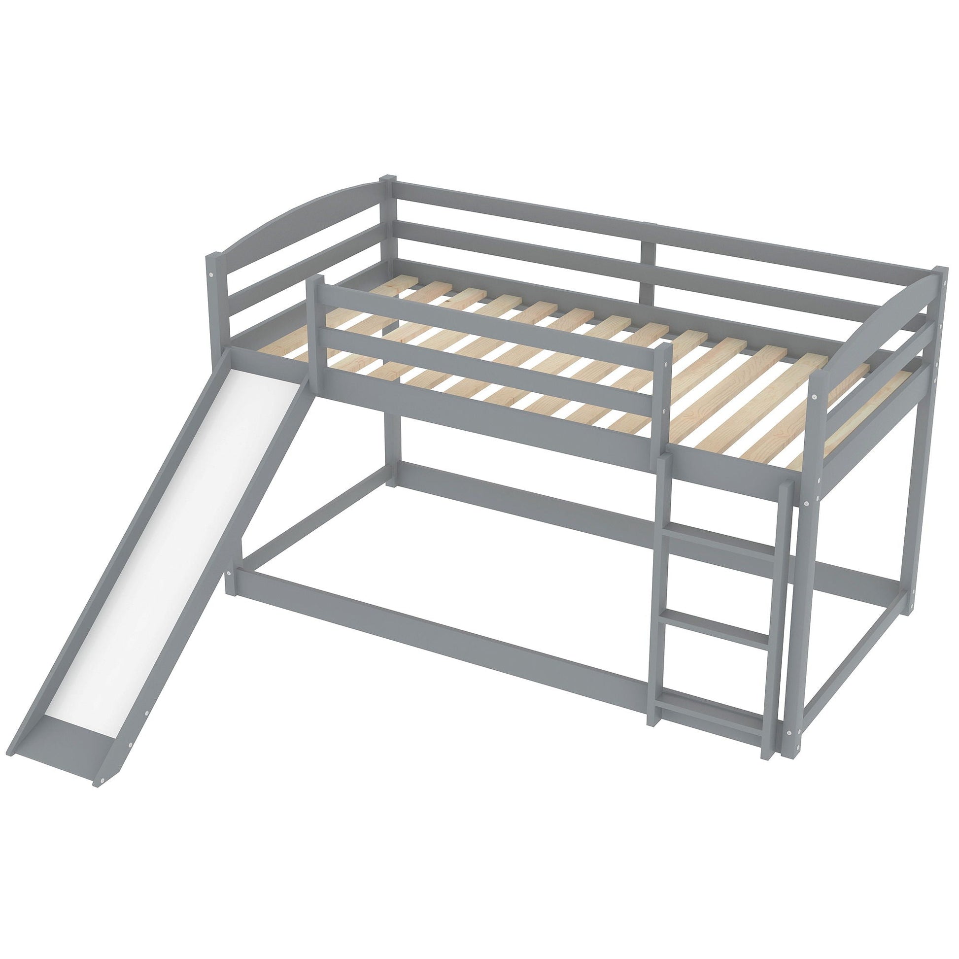 HouseOfZazla durable bunk bed with built-in slide and ladder, gray finish on Tampa Home & Garden Store