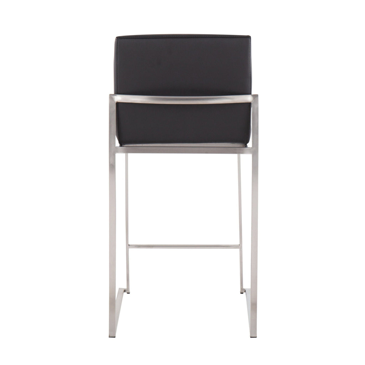 Contemporary high back counter stool with padded black leather and metal frame on Tampa Home & Garden Store