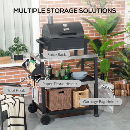 Outsunny Three-Shelf Outdoor Grill Cart with Stainless Steel Tabletop spice rack on Tampa Home & Garden Store