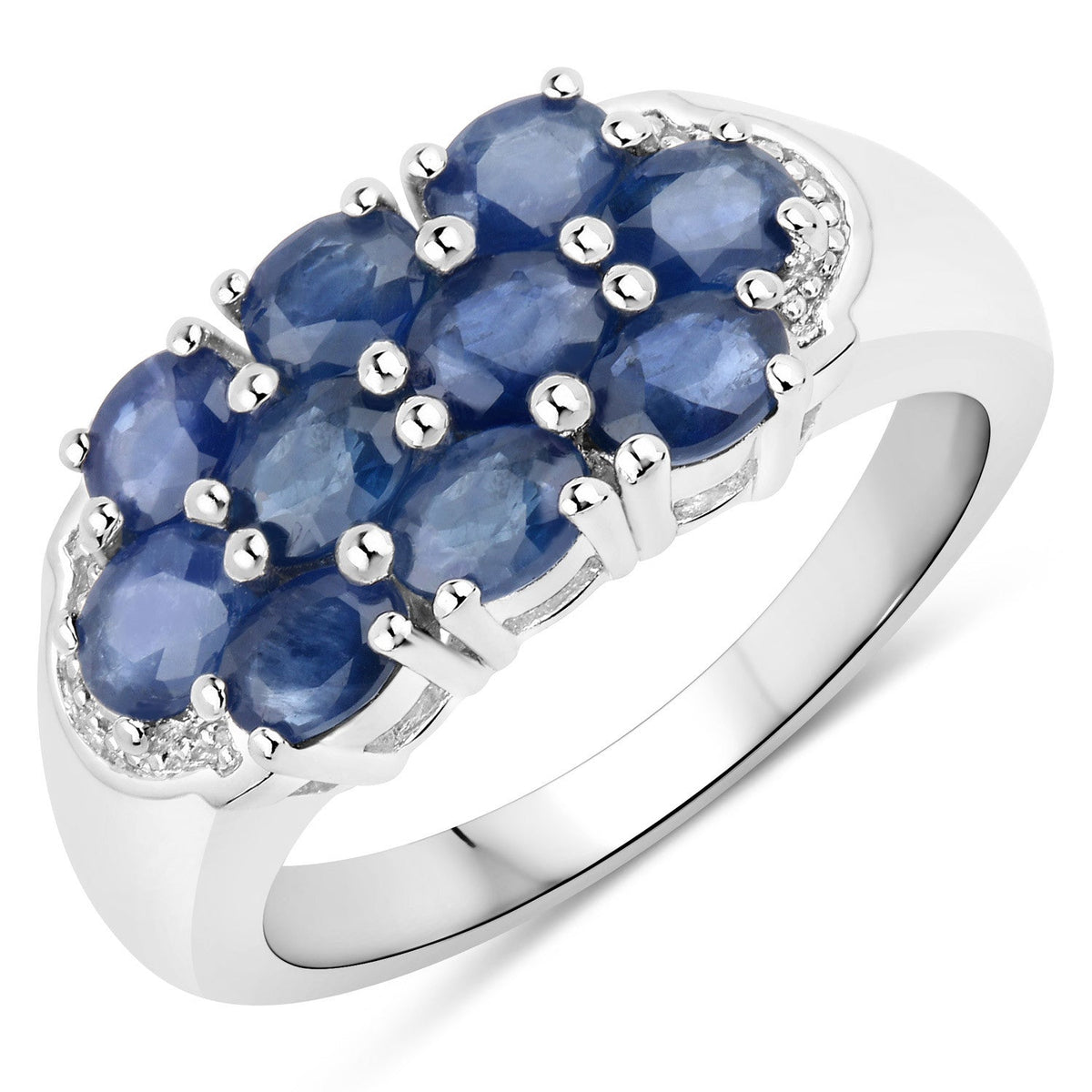 Sterling silver blue sapphire cluster ring, 2.00 ct total, prong-set with accent stones on Tampa Home & Garden Store