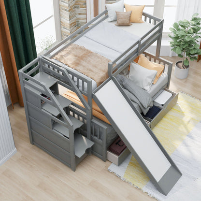 Bunk Bed With Storage Staircase and Slide in gray metal frame on Tampa Home & Garden Store