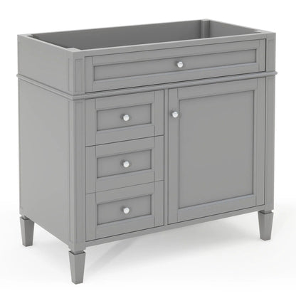 Gray bathroom vanity base with drawer, left drawers and right cabinet door, tapered legs on Tampa Home & Garden Store