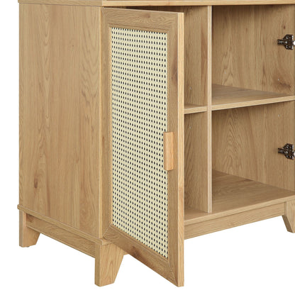 Sheridan Bookcase Cabinet with Modern Cane, light oak finish, 7 shelves by HouseOfZazla on Tampa Home & Garden Store