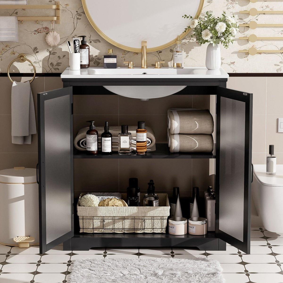 Vanity Modern bathroom with ceramic sink and tempered blurred glass doors by HouseOfZazla on Tampa Home & Garden Store