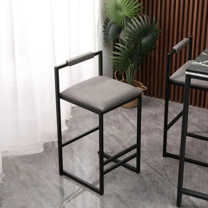 Bar stool set with backrest and footrest, counter height, black frame, grey cushions, set of 2 Unique Piece Furniture on Tampa Home & Garden Store