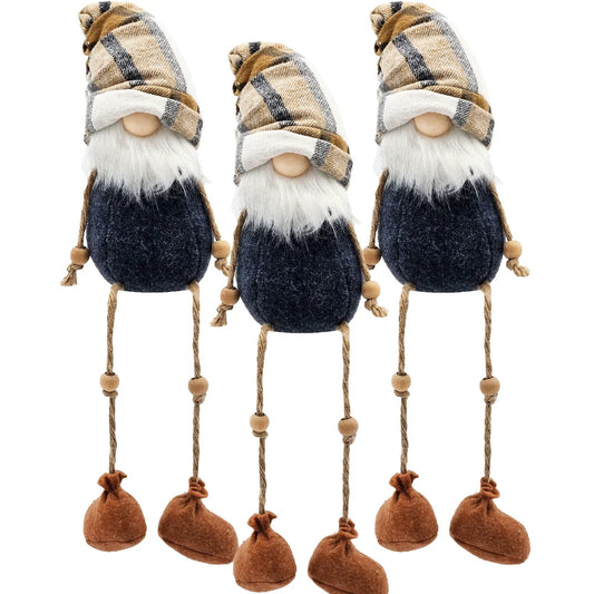 3-piece fall gnome set by Unique Piece Furniture with blue-brown plaid hats and rope limbs on Tampa Home & Garden Store
