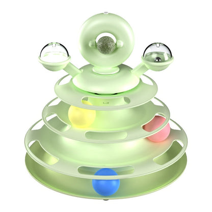 4-level cat toy tower with green turntable and rolling balls; interactive pet puzzle on Tampa Home & Garden Store
