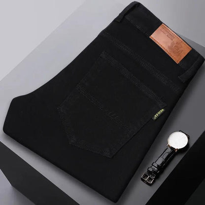 Slim Fit Stretch Mid Waist Casual Jeans black denim with back pocket leather patch FLIPSTYLEZLLC on Tampa Home & Garden Store