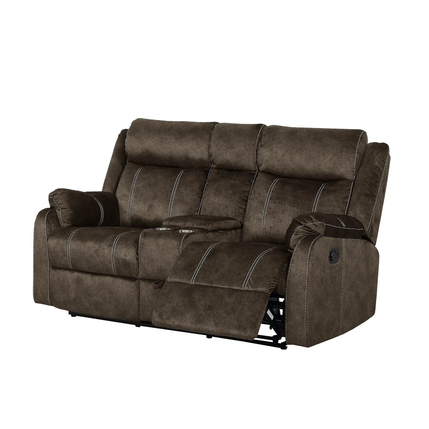 Sonet Domino Recliner by Unique Piece Furniture in brown microfiber with white stitching on Tampa Home & Garden Store