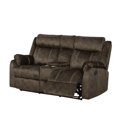 Sonet Domino Recliner by Unique Piece Furniture in brown microfiber with white stitching on Tampa Home & Garden Store