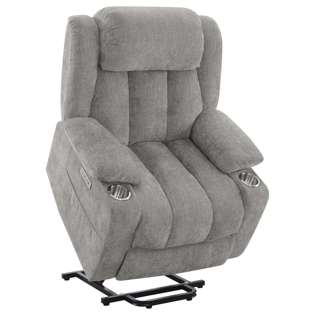 Beca Power Lift Recliner by HouseOfZazla, gray fabric with cupholders and USB charging on Tampa Home & Garden Store