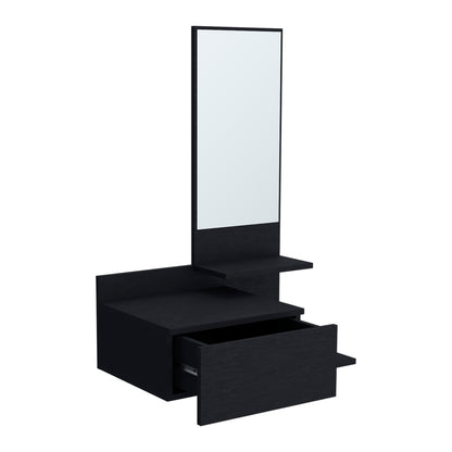Lowell Floating Hallway Cabinet and Mirror black wood finish with a tall mirror and drawer storage on Tampa Home & Garden Store