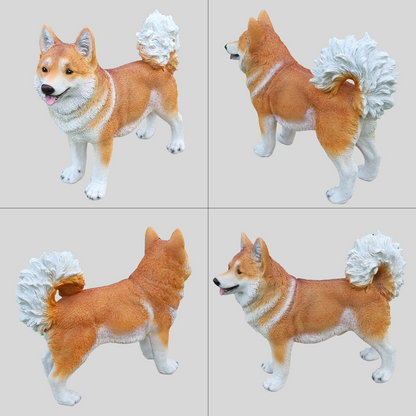 Lifelike Shiba Inu dog statue orange and white fur by HouseOfZazla, standing sculpture on Tampa Home & Garden Store
